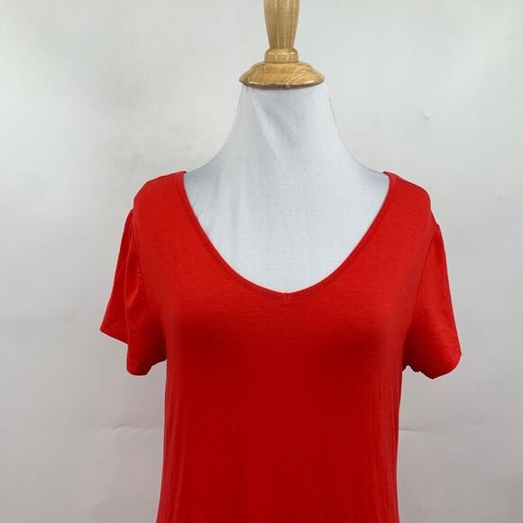 Chicos Tee Dress Womens 0 Red Essential Short Sleeves Lace Up Back Jersey Midi - Picture 3 of 13